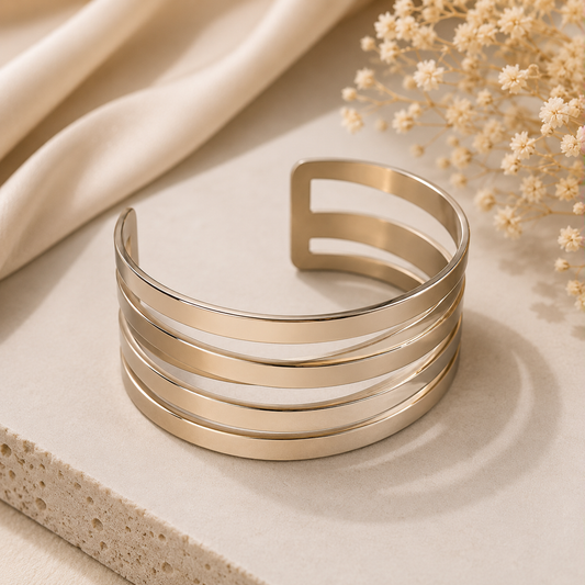 Bracelet Manchette Élégance CN en Acier Inoxydable Doré