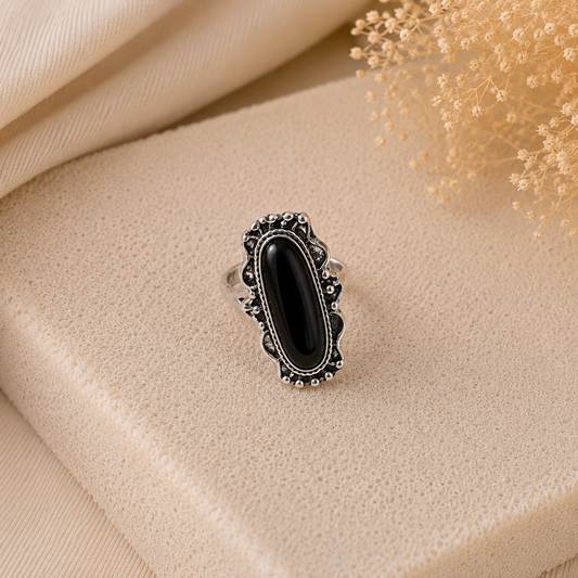 Bague Vintage Pierre Noire en Acier Inoxydable