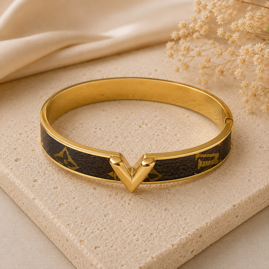 Bracelet Jonc Luxe Doré Motif Monogramme
