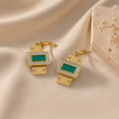 Boucles d’Oreilles Luxe Rectangle en Acier Inoxydable – Blanc, Noir & Vert