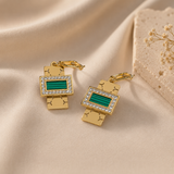 Boucles d’Oreilles Luxe Rectangle en Acier Inoxydable – Blanc, Noir & Vert