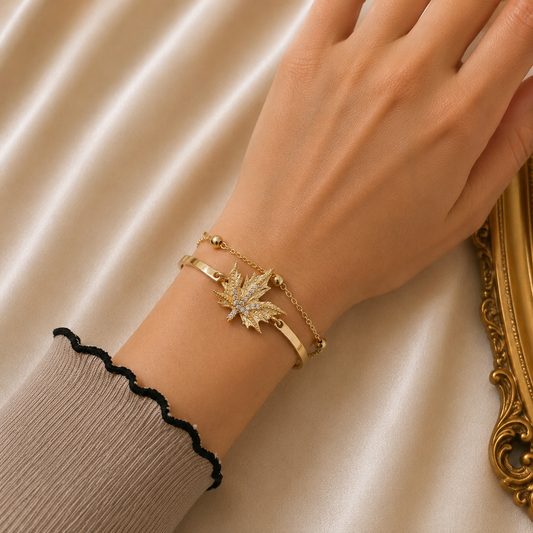 Bracelet Feuille Dorée Élégance