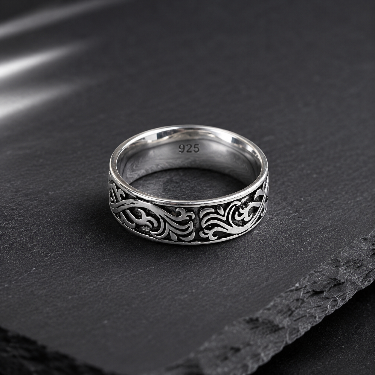 Bague Homme Argent 925 Gravure Vintage Élégante