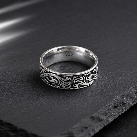 Bague Homme Argent 925 Gravure Vintage Élégante