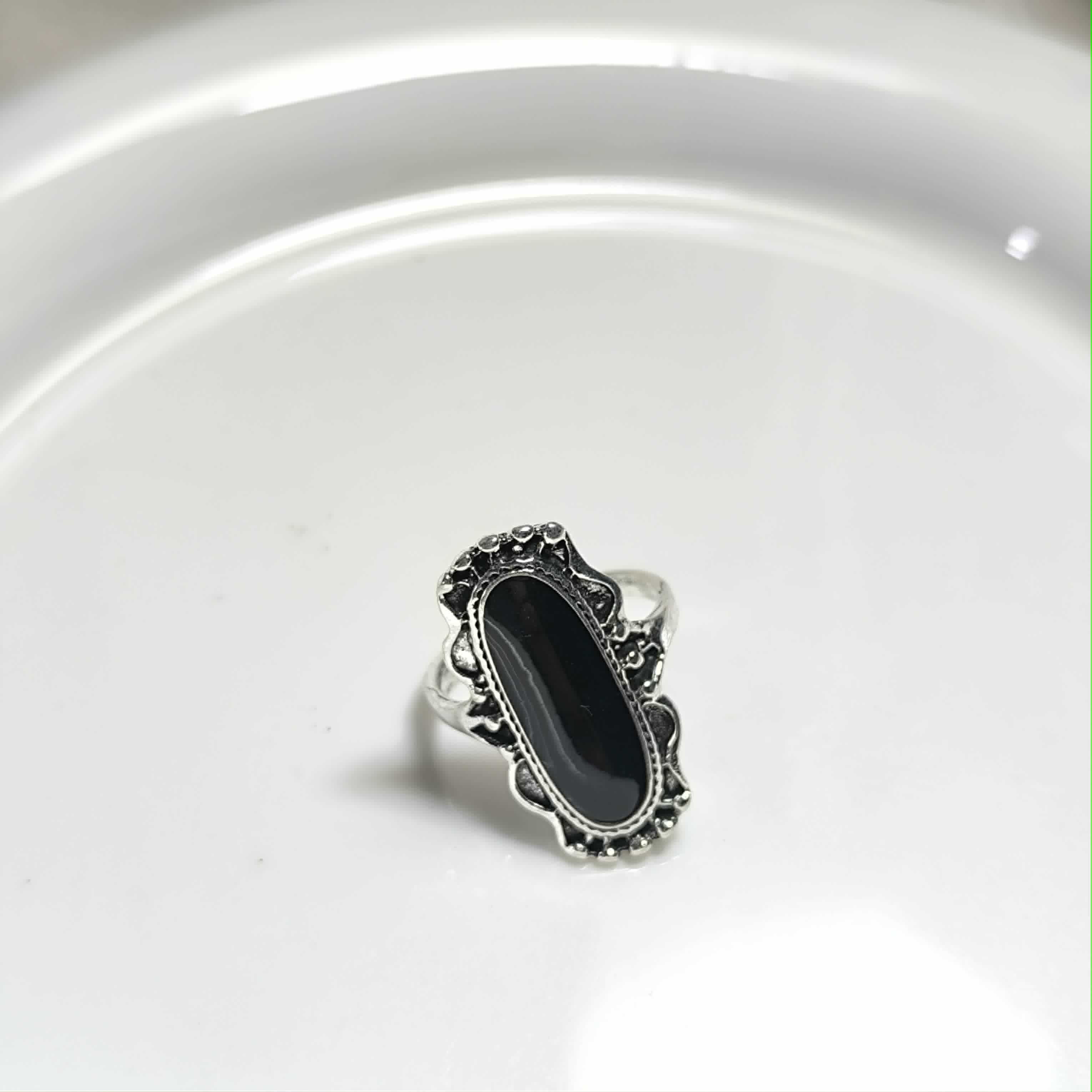 Bague Vintage Pierre Noire en Acier Inoxydable