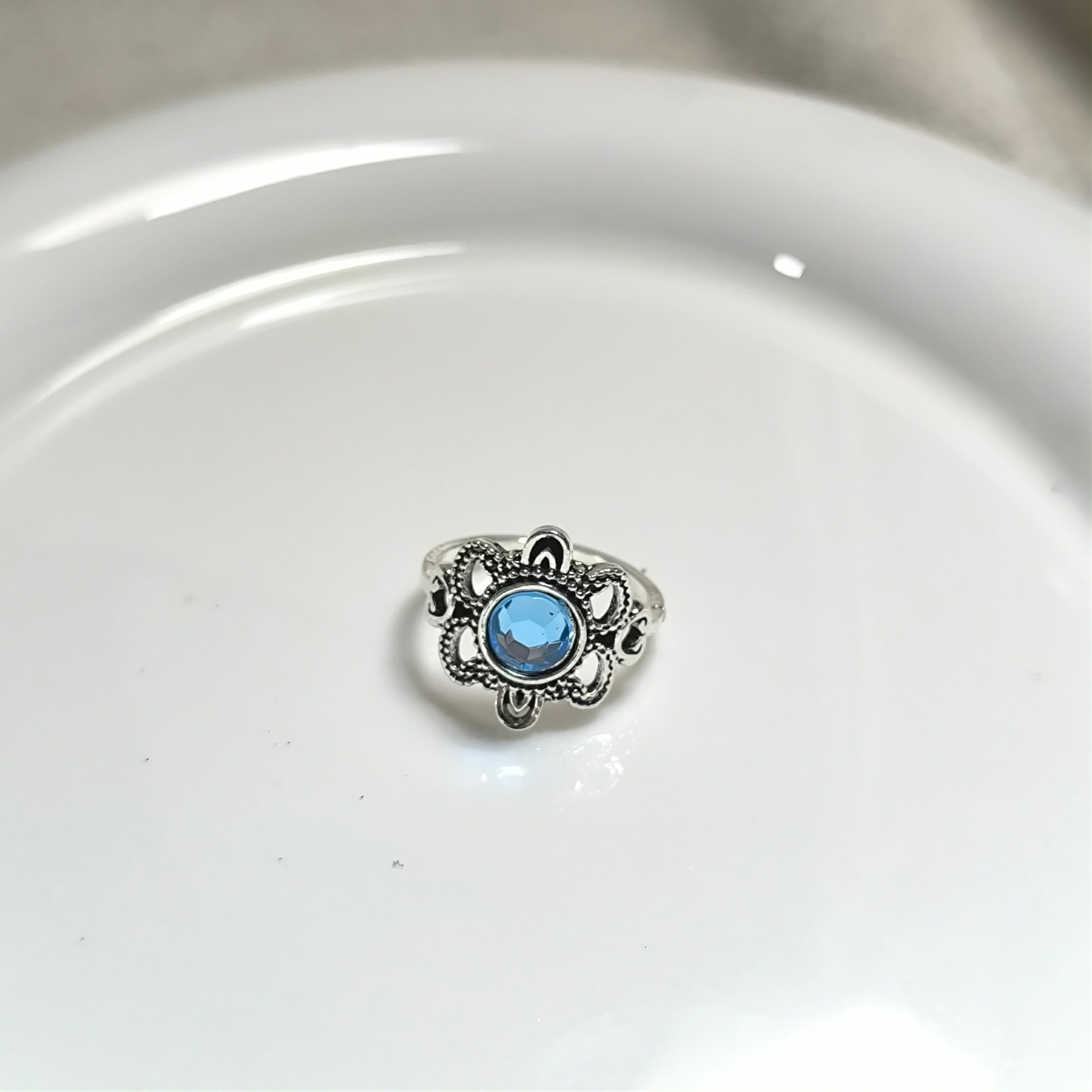 Bague Fleur Bleue en Acier Inoxydable – Élégance Vintage