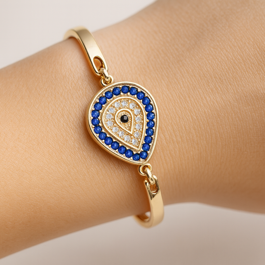 Bracelet Fantaisie Doré “Goutte Protectrice Bleu Royal”