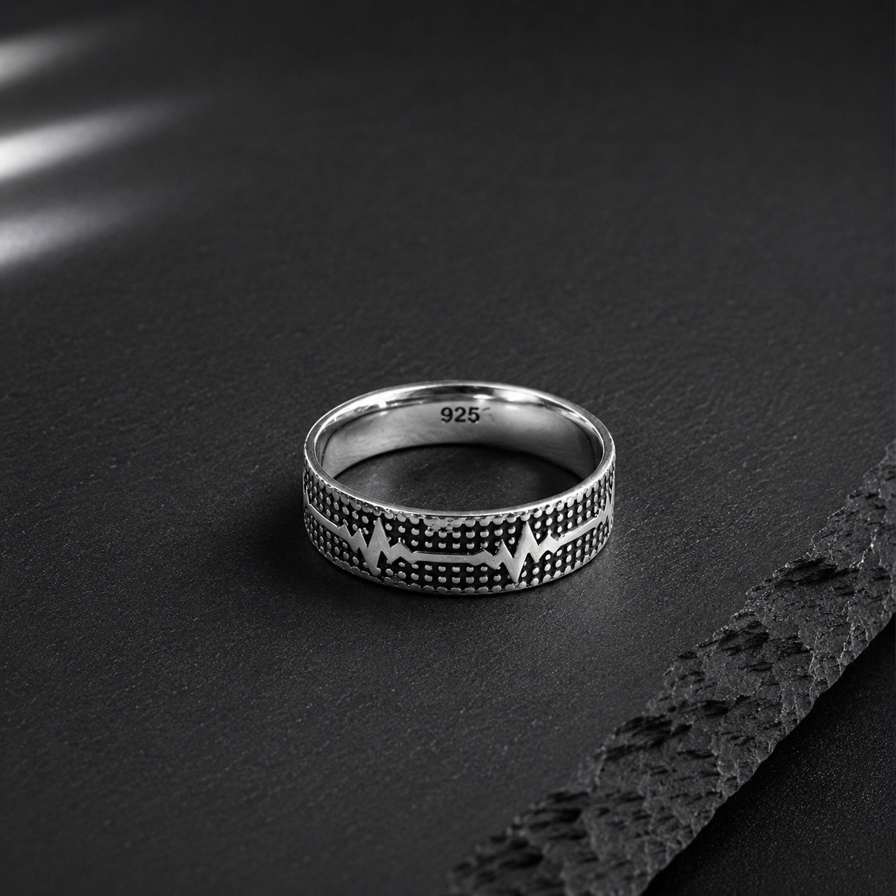 Bague Homme Argent 925 Motif Battement Moderne
