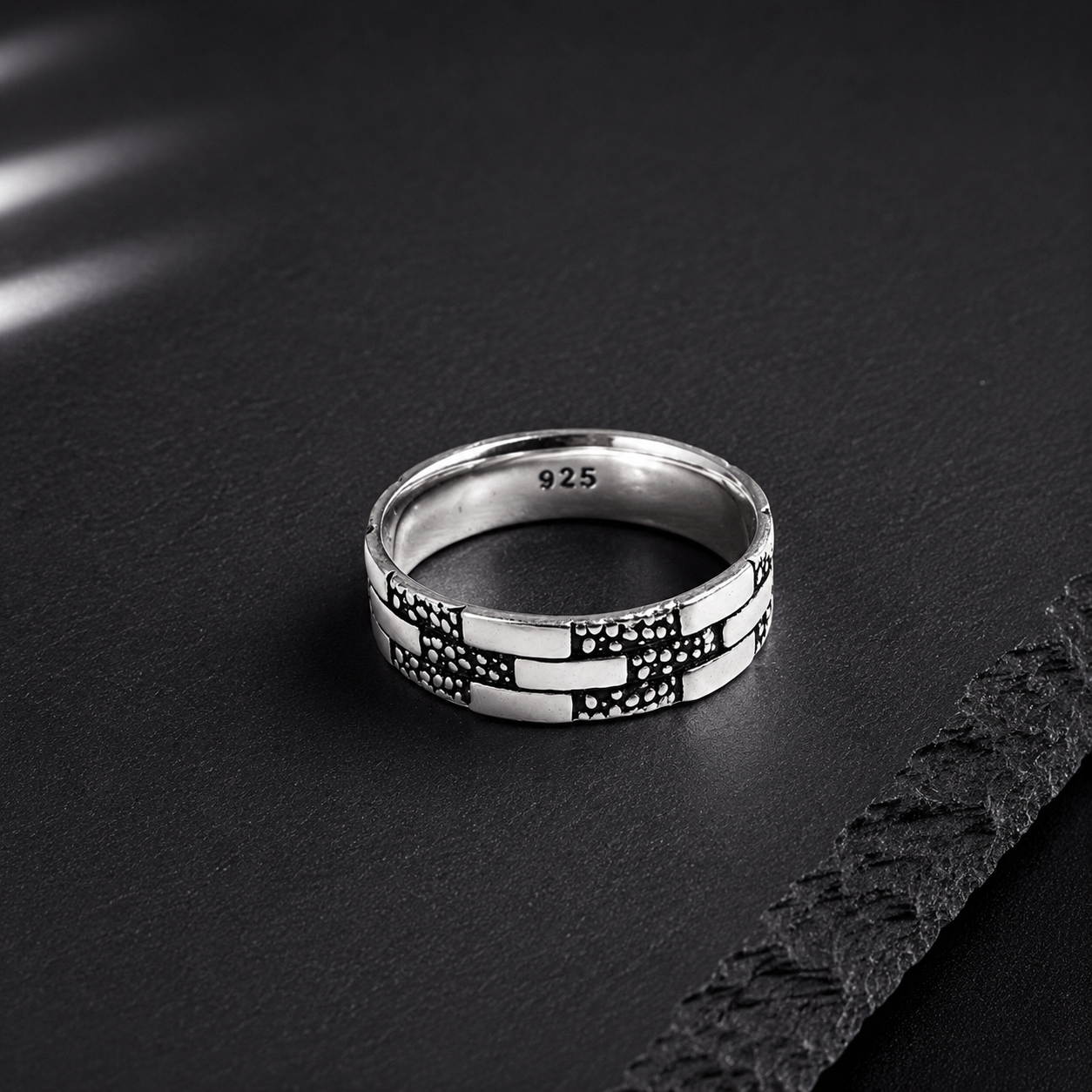 Bague Homme Argent 925 Motif Géométrique Vintage