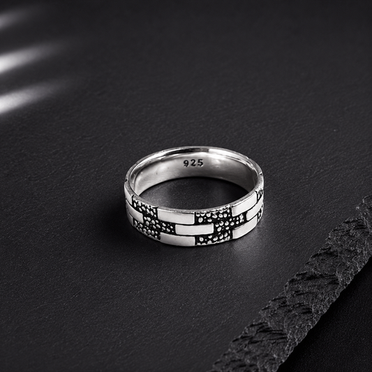 Bague Homme Argent 925 Motif Géométrique Vintage