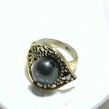 Bague Élégance Vintage en Argent & Bronze – Pierre Noire Raffinée