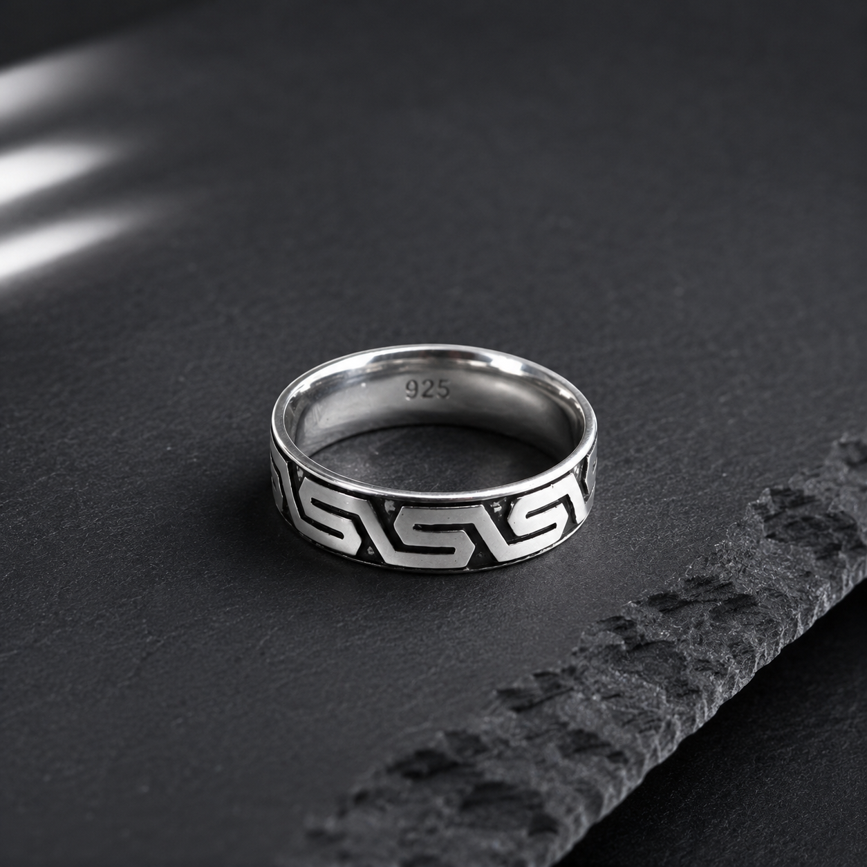 Bague Homme Argent 925 Motif Géométrique Moderne