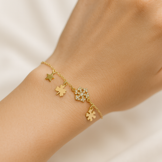 Bracelet Fantaisie Doré à Breloques Porte-Bonheur