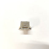 Bague Antique Carrée Dorée & Argent – Motif Géométrique Pavé de Zircon