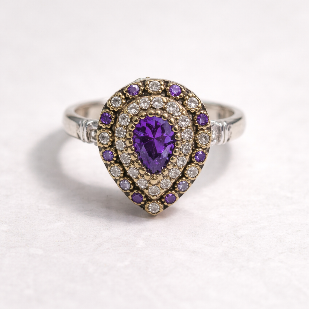 Bague Antique Impériale en Argent & Bronze – Pierre Violette