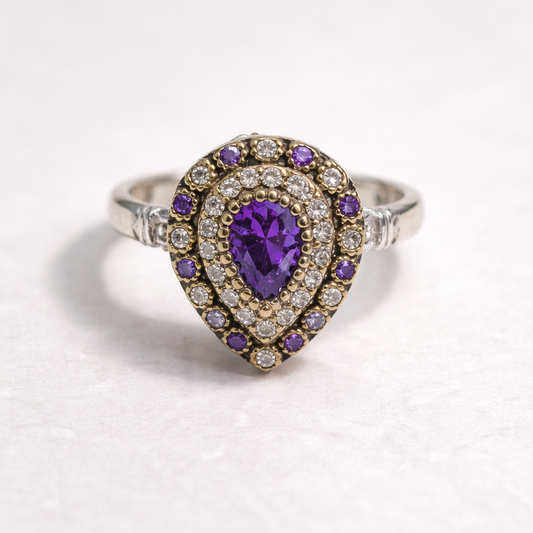 Bague Antique Impériale en Argent & Bronze – Pierre Violette