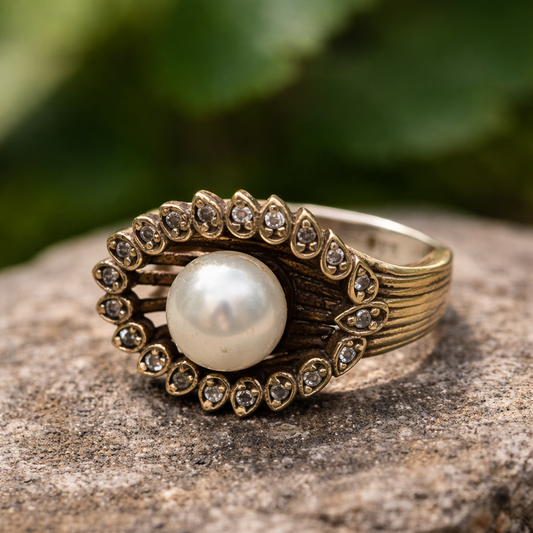 Bague Antique Perle Royale en Argent & Bronze