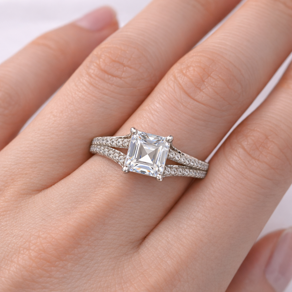 Bague Argent Éclat Impérial – Solitaire Rectangulaire & Pavage