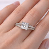 Bague Argent Éclat Impérial – Solitaire Rectangulaire & Pavage