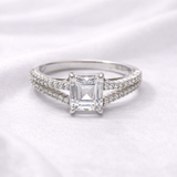 Bague Argent Éclat Impérial – Solitaire Rectangulaire & Pavage Étincelant