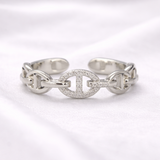 Bague Chaîne Argentée Élégante – Maillon Central Pavé de Zircons