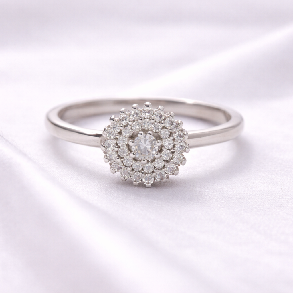 Bague Fleur Brillante en Argent 925 – Éclat Zircon Multirang