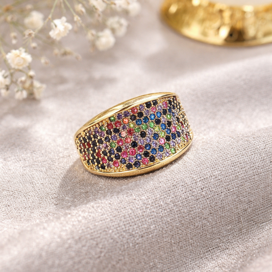 Bague Luxe Multicolore en Plaqué Or – Élégance Moderne & Éclat Raffiné