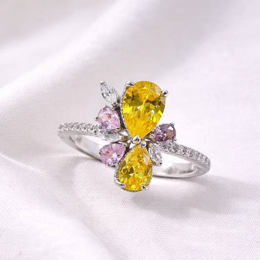 Bague en Argent – Éclat Floral Multicolore
