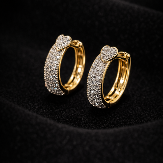 Boucles d’Oreilles Cœur Lumineux – Doré & Zircon Pavé