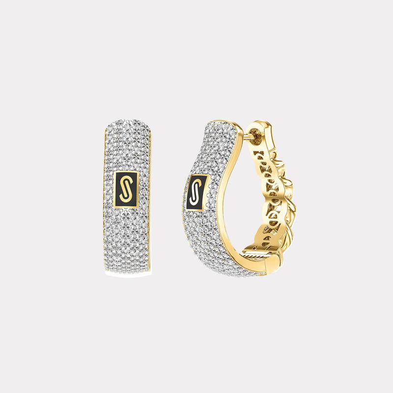 Boucles d’Oreilles Créoles Pavées Dorées – Acier Inoxydable & Strass