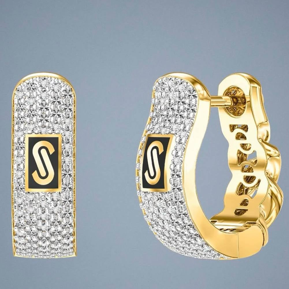 Boucles d’Oreilles Créoles Pavées Dorées – Acier Inoxydable & Strass