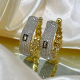 Boucles d’Oreilles Créoles Pavées Dorées – Acier Inoxydable & Strass