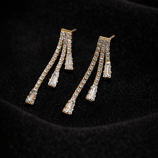Boucles d’Oreilles Élégance Royale – Cascade Zircon Plaqué Or
