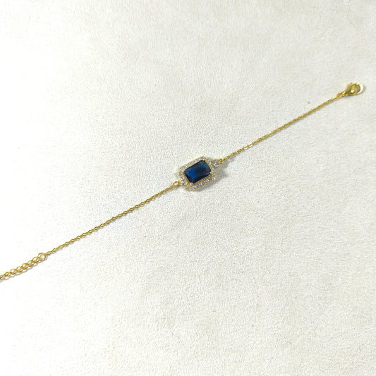 Bracelet Élégance Carrée – Pierre Centrale & Dorée (Bleu, Blanc, Rose)