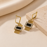 Boucles d’Oreilles Luxe Rectangle en Acier Inoxydable – Blanc, Noir & Vert