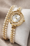 Montre Élégance Perle & Cristaux – Bracelet Doré Luxe Femme