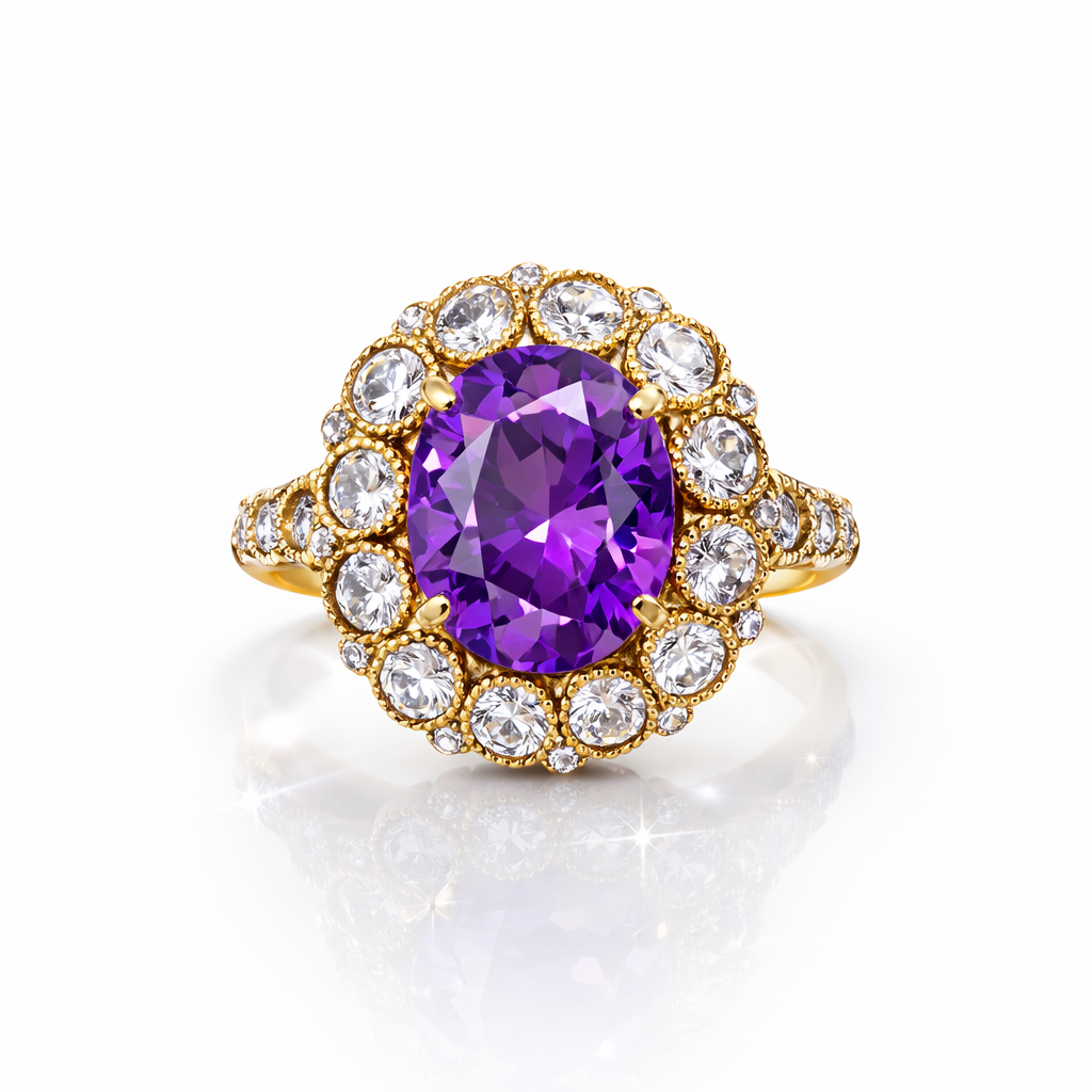 Bague Antique Élégance – Argent et Bronze avec Pierre Violette
