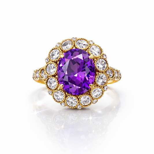 Bague Antique Élégance – Argent et Bronze avec Pierre Violette