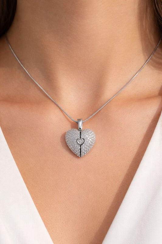 Chaîne Cœur Éternel Ouvrant – Argent Rhodié & Cristaux