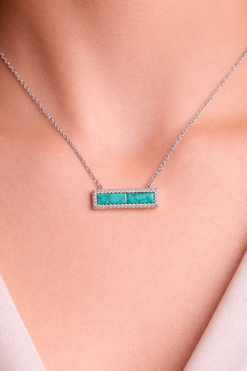 Chaîne Minimaliste Turquoise – Argent Rhodié & Pierre Naturelle