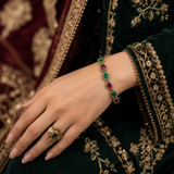 Bracelet Élégance Royale en Vrai Bronze – Pierres Vertes & Rubis