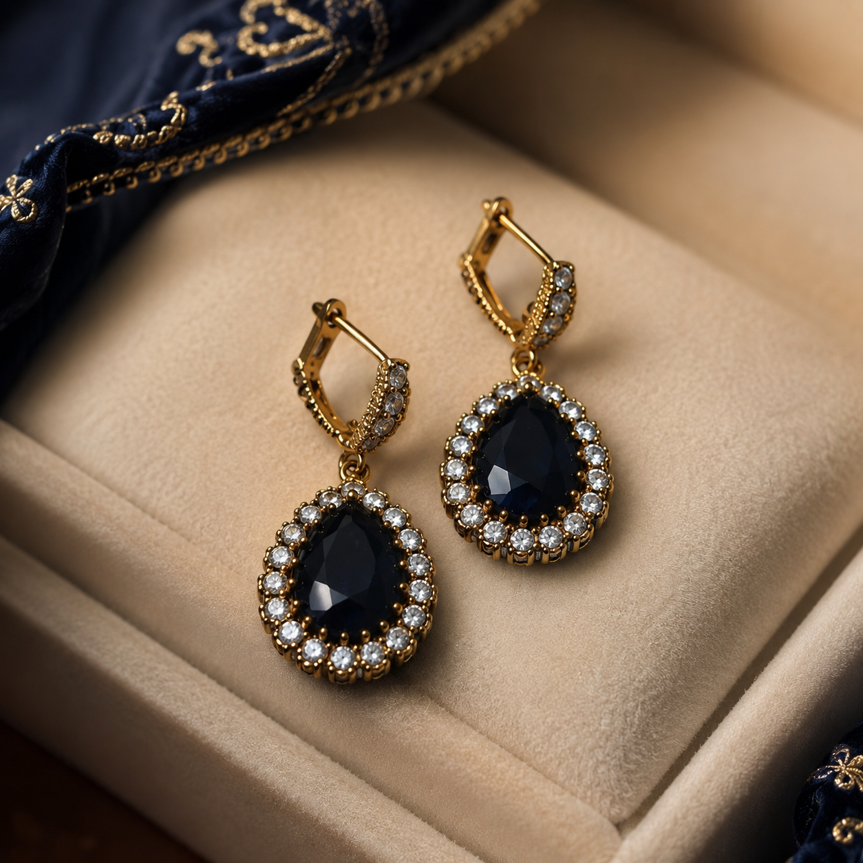 Boucles d’Oreilles Élégance Nocturne en Bronze – Pierre Noire Scintillante