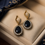 Boucles d’Oreilles Élégance Nocturne en Bronze – Pierre Noire Scintillante