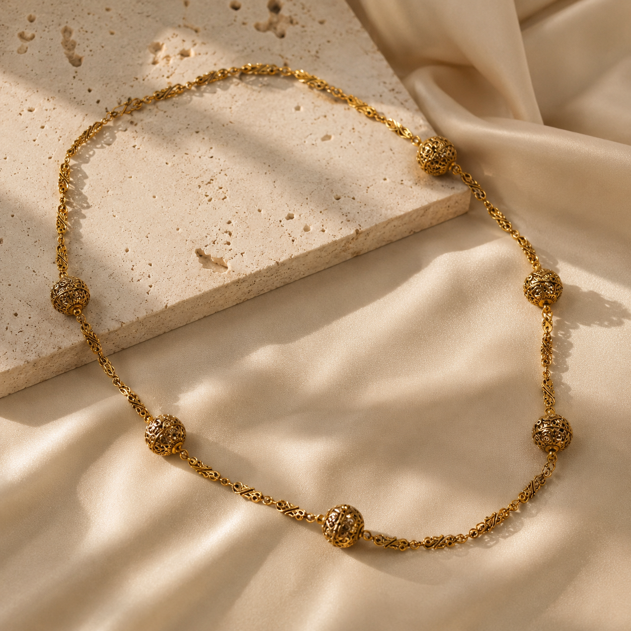 Chaîne Élégance Orientale en Bronze – Perles Filigranées