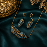 Parure Feuille Élégance CN Paris en Bronze – Chaîne & Boucles d’Oreilles Turquoise