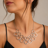 Collier en Acier 316 L ruthénium CN paris – Cascade d’Anneaux Géométriques