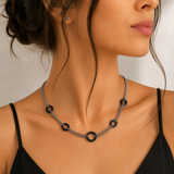 Collier 316 L ruthénium CN paris Acier Inoxydable avec Anneaux Noirs