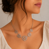 Collier 316 L ruthénium CN paris en Acier Inoxydable – Motif Floral Élégant