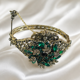 Bracelet Élégance Vintage en Véritable Bronze – Pierre Verte Raffinée