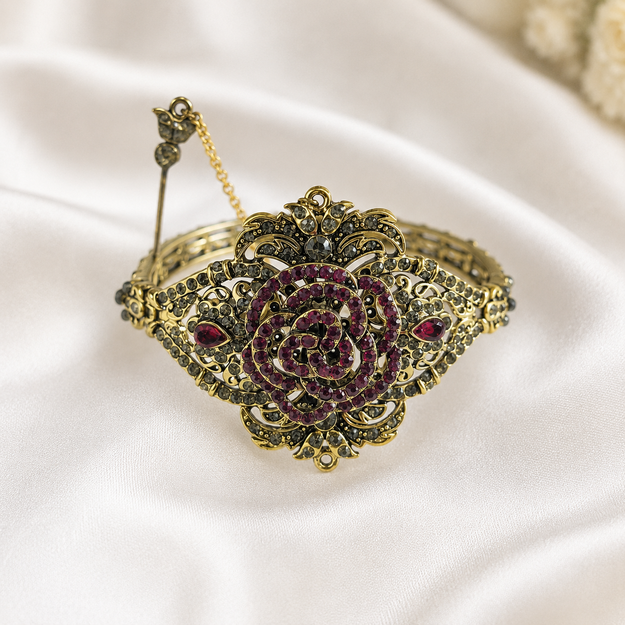 Bracelet Rose Royale en Véritable Bronze – Élégance Vintage